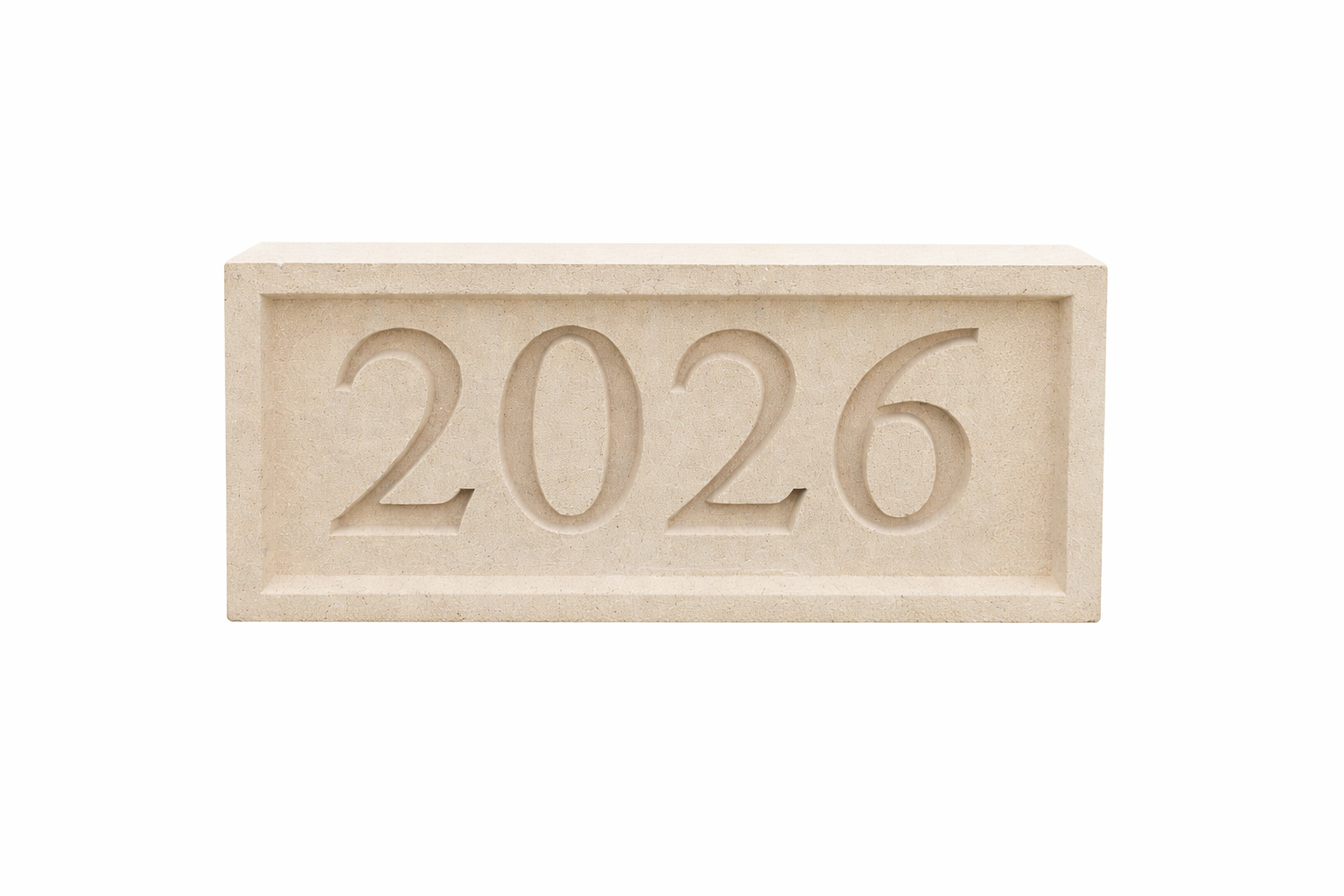 Cast stone date stone showing 2026